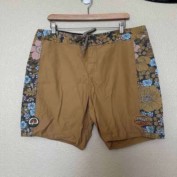 Howler Brothers Men's Ensueno Boardshorts yellow brown pink Flowers Floral 36 - Picture 1 of 7